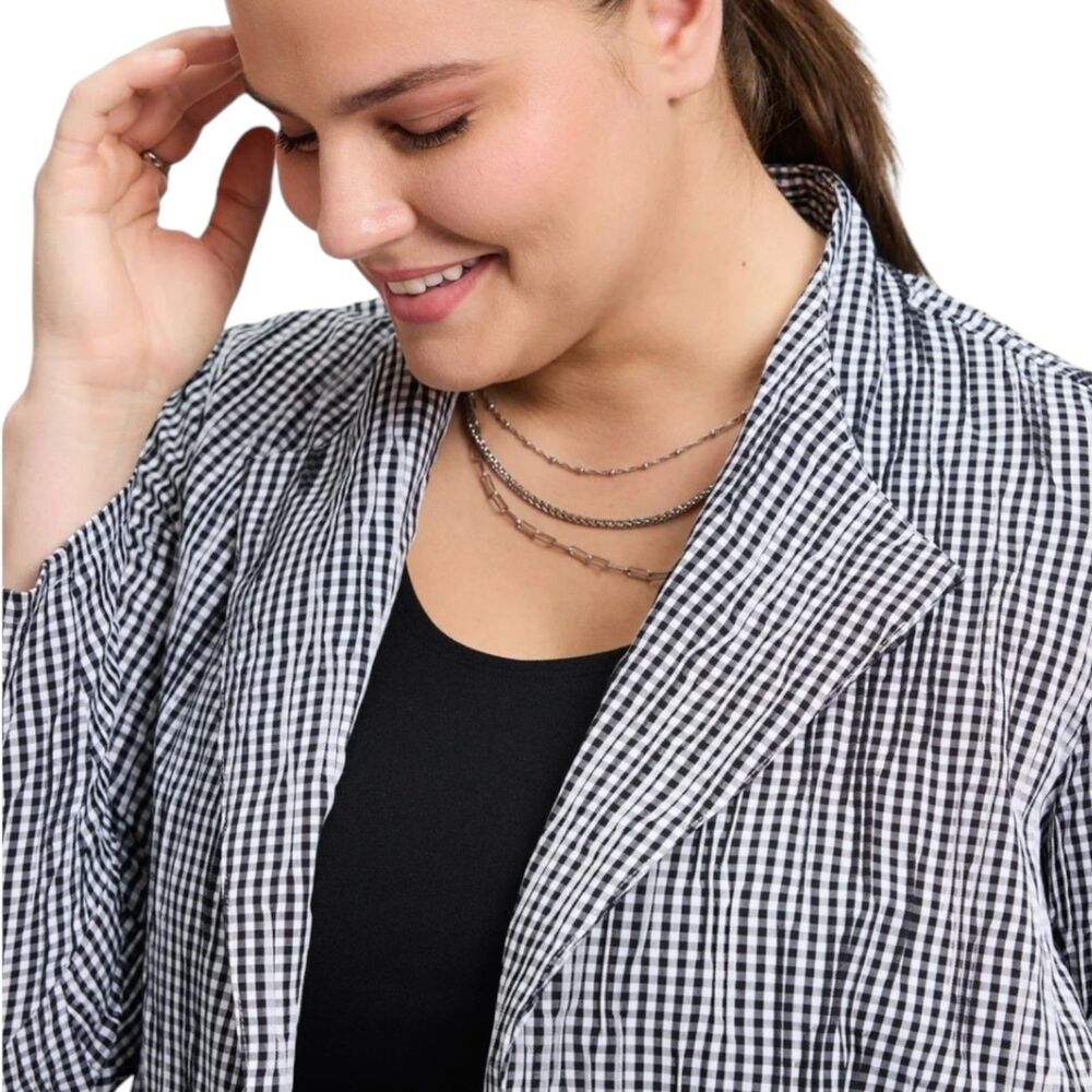 NWT Foxcroft Fiona Black White Gingham Print Crinkle Jacket Women's Size 12